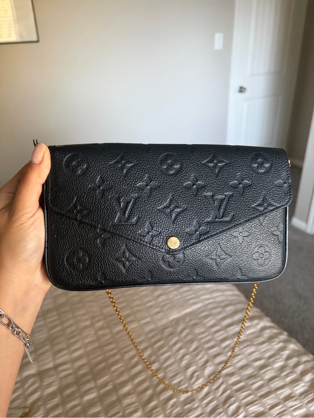 Louis Vuitton Pochette Felicie Monogram Envelope Crossbody with Gold Chain